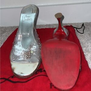 Christian Louboutin Degramule Strass 85 mm clear silver rhinestone mules heels